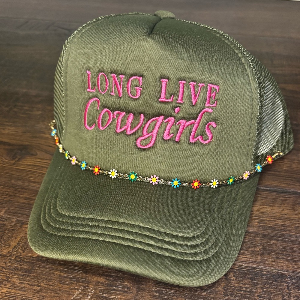 Olive Green Cowgirl Hat with Pink Embroidery